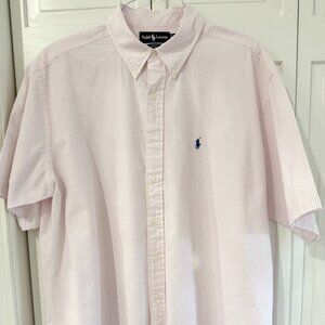 Ralph Lauren BLAKE Mens Button Up Shirt XL Pink Seersucker Short Sleeve Striped